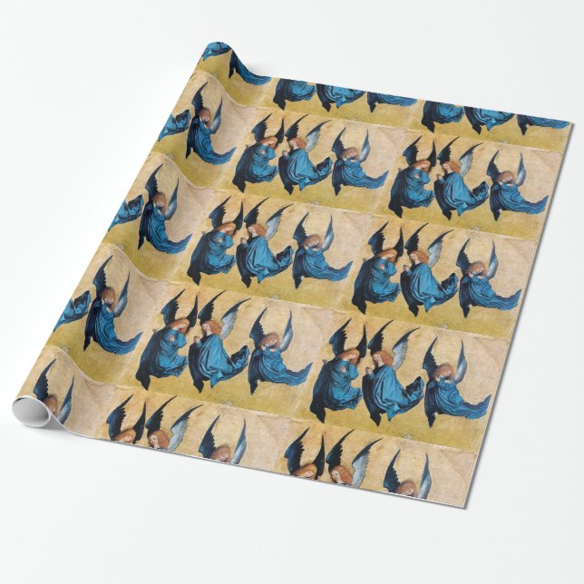 PAPEL DE REGALO TRES ÁNGELES DEL NAVIDAD EN AZUL (Desenrollado)