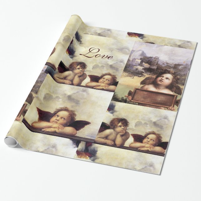 PAPEL DE REGALO TRES ÁNGELES EN NAVIDADES AZULES DISFRUTAN DEL AMO (Desenrollado)