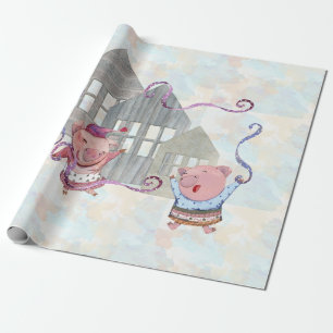 Papel De Regalo Tres Cerditos con sus casas
