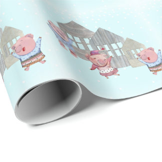 Papel De Regalo Tres Cerditos con sus casas