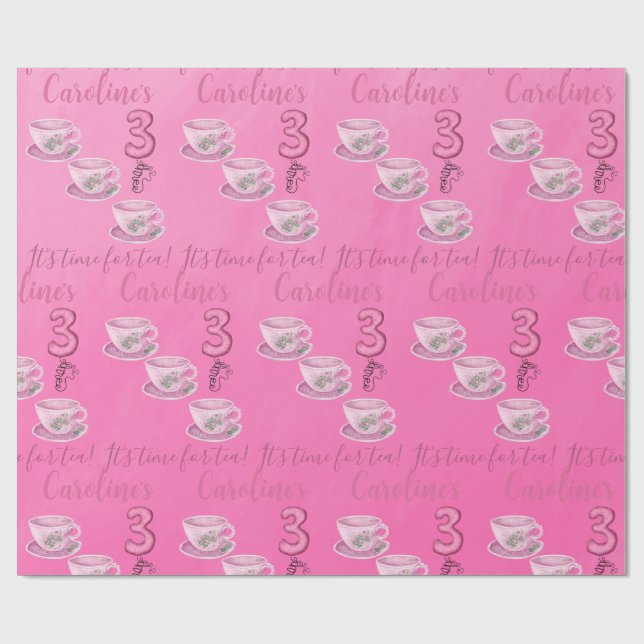 Papel De Regalo Tres Es Hora de Tomar Té Cumpleaños 3 (Superficie plana)