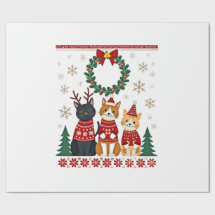 Papel De Regalo Tres gatos divertidos suéter de Navidad feo de gat