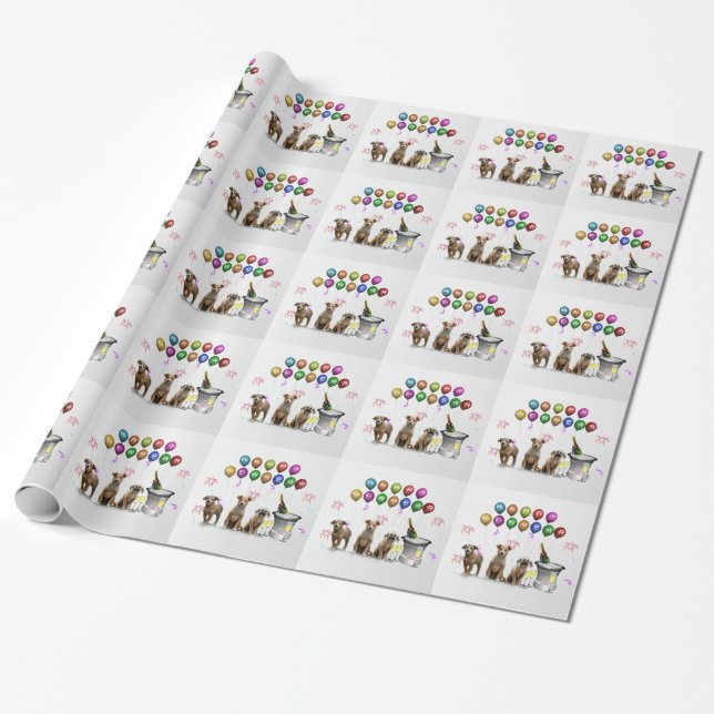 Papel De Regalo Tres perros graciosos deseando un feliz año nuevo  (Desenrollado)