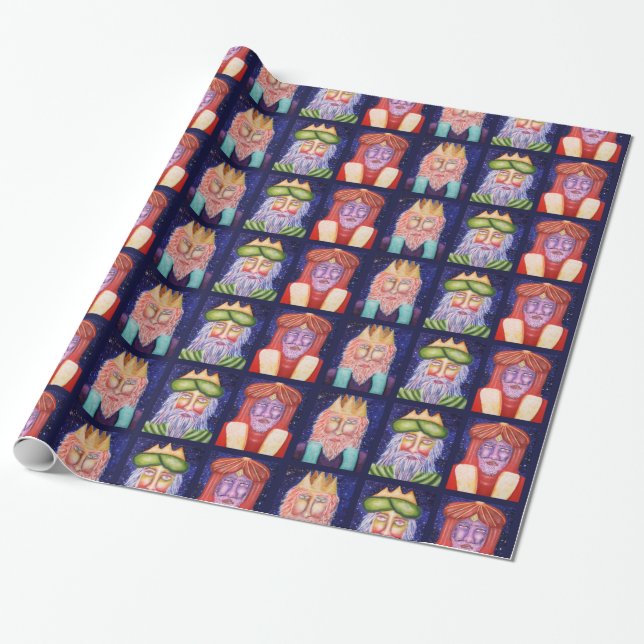 Papel De Regalo Tres reyes Christmas Holiday Art (Desenrollado)