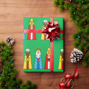 Papel De Regalo Tres Reyes Magos en verde