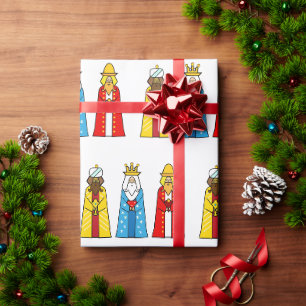 Papel De Regalo Tres Reyes Magos sobre blanco