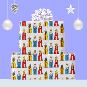 Papel De Regalo Tres Reyes Magos sobre Blanco