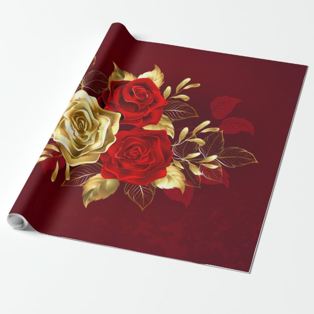 Papel De Regalo Tres Rosas Joyas (Desenrollado)