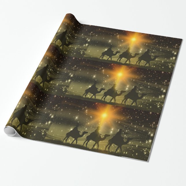 Papel De Regalo Tres unos de los reyes magos que viajan al bebé (Desenrollado)