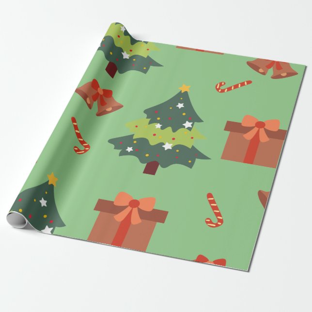 Papel De Regalo Tress, presents y Candy Cane de los navidades (Desenrollado)