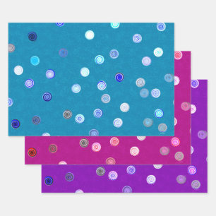 Papel de regalo tri-color espirales de lunares ret