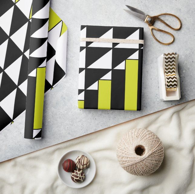 Papel De Regalo Triángulo Geométrico Rectángulo Negro Verde (Artesanía)