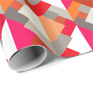 Papel De Regalo Triángulos abstractos modernos, Naranja, fucsia y 