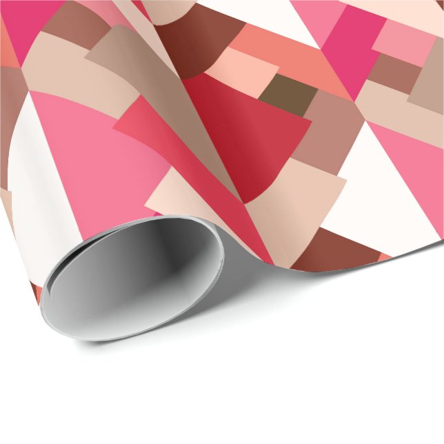 Papel De Regalo Triángulos abstractos modernos, rojo coral y rosa (Esquina del rollo)