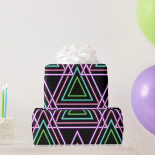 Papel De Regalo Triángulos Geométricos de Neón Retro de los 80 Col