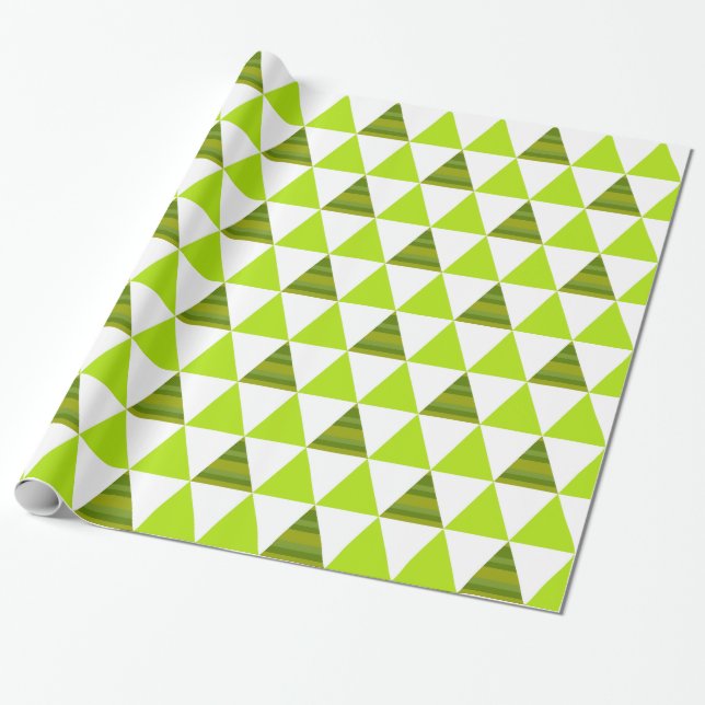 Papel De Regalo Triángulos geométricos modernos verdes y modelo (Desenrollado)