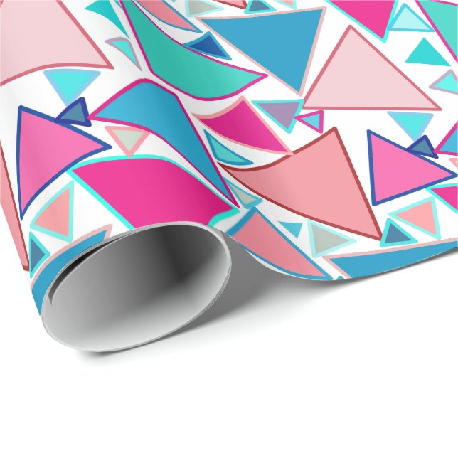 Papel De Regalo Triángulos modernos de mediados del siglo XX, turq (Esquina del rollo)
