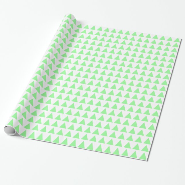 Papel De Regalo Triángulos - Verde de menta sobre blanco (Desenrollado)