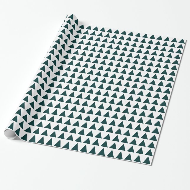 Papel De Regalo Triángulos - Verde oscuro sobre blanco (Desenrollado)