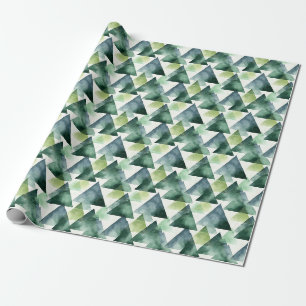 Papel De Regalo Triángulos Verdes y Azules sobre Blanco