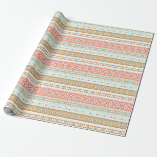 Papel de regalo tribal coral menta Azteca