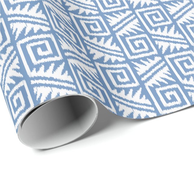Papel De Regalo Tribal de Ikat Aztec - azul cielo y blanco (Esquina del rollo)