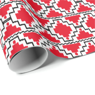 Papel De Regalo Tribal Ikat Aztec - Rojo, Negro y Blanco