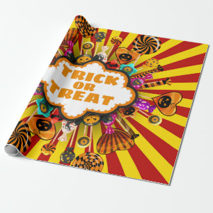 Papel De Regalo Trick o Treat Candy de Halloween y dulces. Otoño