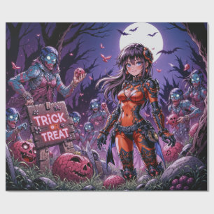 Papel De Regalo Trick o Treat Halloween Zombis con el cerebro