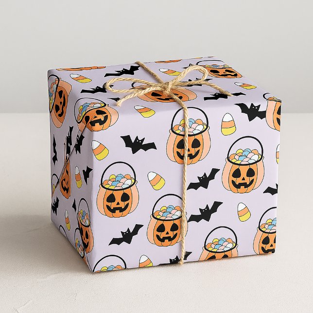 Papel De Regalo Trick o Trek Halloween Candy & Bats Pattern (Subido por el creador)