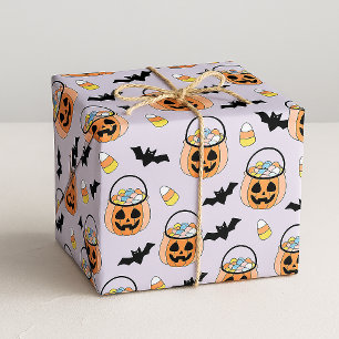 Papel De Regalo Trick or Treat Halloween Dulces & Murciélagos Patr