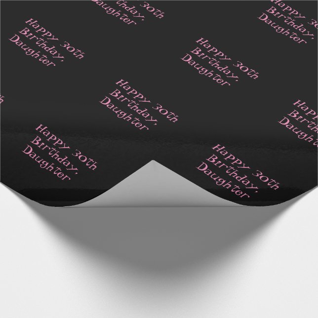 Papel De Regalo trigésimo Abrigo del cumpleaños, de la hija, negro (Esquina)
