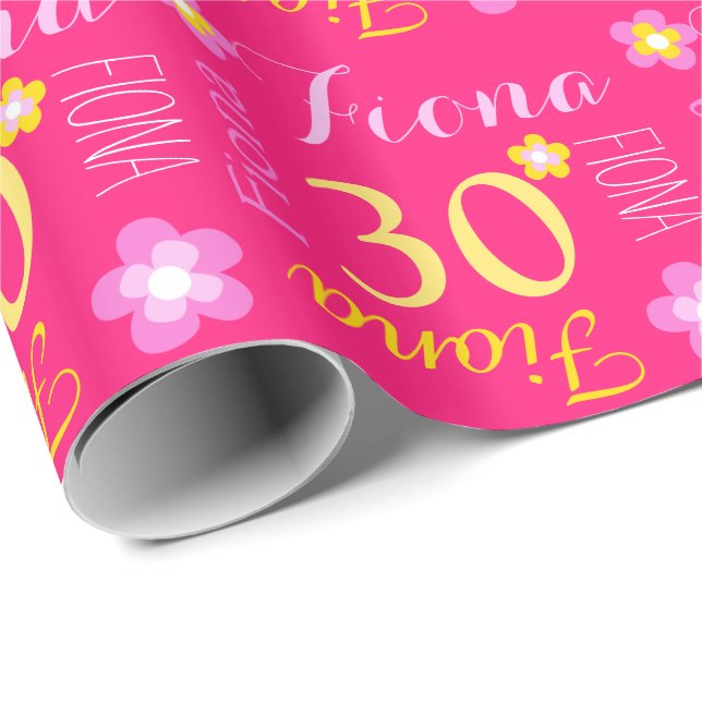 Papel De Regalo Trigésimo abrigo personalizado flor del cumpleaños (Esquina del rollo)