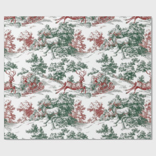 Papel De Regalo Trineo de Santa Claus de Navidad Rojo Verde Vintag