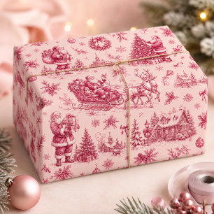 Papel De Regalo Trineo de Santa Rosa Vintage Toile de Navidad