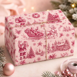 Papel De Regalo Trineo de Santa Rosa Vintage Toile de Navidad