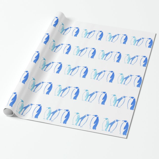 Papel De Regalo Trío azul del pingüino (Desenrollado)