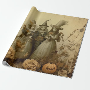Papel De Regalo Trío de Brujas Góticas Antiguas Rosas de Otoño