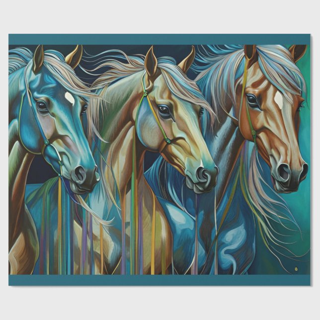 Papel De Regalo Trío de caballos (Superficie plana)