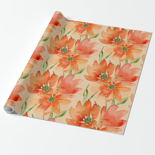 Papel De Regalo Trío de flores Naranjas rojas tropicales (Desenrollado)