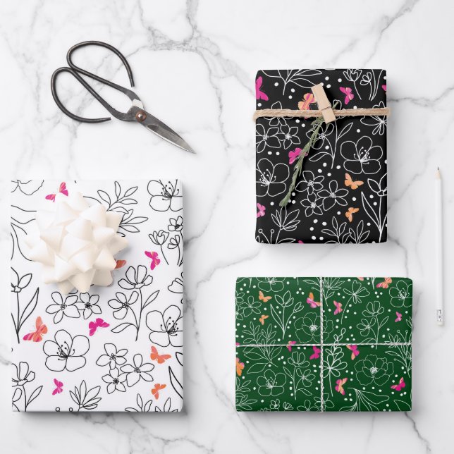 papel de regalo trío de mariposas (Anverso)