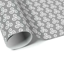 Papel De Regalo Triple espiral céltica blanca en gris medio