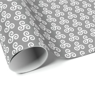 Papel De Regalo Triple espiral céltica blanca en gris medio
