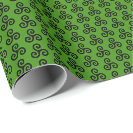 Papel De Regalo Triple espiral céltica negra en Triskele en verde
