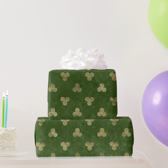 Papel De Regalo Triple espiral de oro verde celta (Regalos de fiesta)