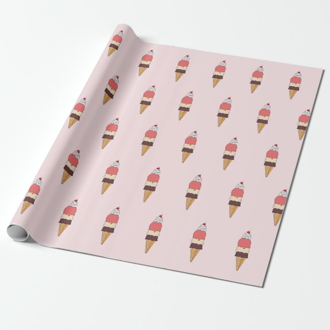 Papel De Regalo Triple Scoop Ice Cream Cono (Desenrollado)