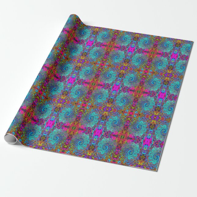 Papel De Regalo Trippy Sky Blue Abstract Retro Liquid Swirl (Desenrollado)