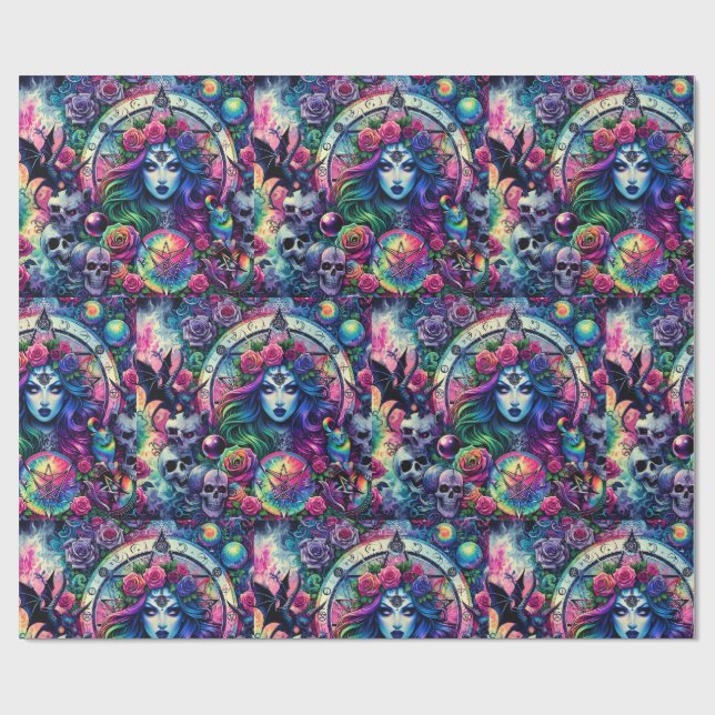 Papel De Regalo Trippy tie dye Halloween bruja diosa regalo (Superficie plana)