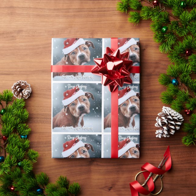 Papel De Regalo Triste Pit Bull con sombrero de Santa Navidad (Regalo de vacaciones)