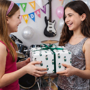 Papel De Regalo Trompeta Conejo Lindo Banda de Música Verde Dorado
